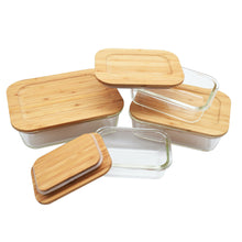 Load image into Gallery viewer, 4 Pc Set Glass Food Storage Containers with Bamboo Lids
