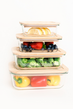 Load image into Gallery viewer, 4 Pc Set Glass Food Storage Containers with Bamboo Lids
