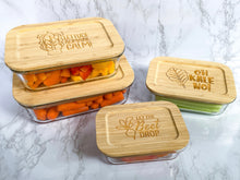 Load image into Gallery viewer, Funny Veggies 4 Piece Set Glass Food Storage Containers with Bamboo Lids
