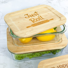 Load image into Gallery viewer, Personalized Glass Food Storage Containers with Bamboo Lids - Funny Utensils Design
