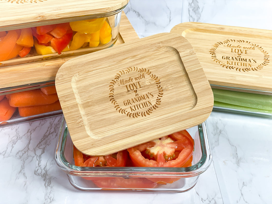 Made with Love in Grandma's Kitchen Glass Food Storage Containers with Bamboo Lids