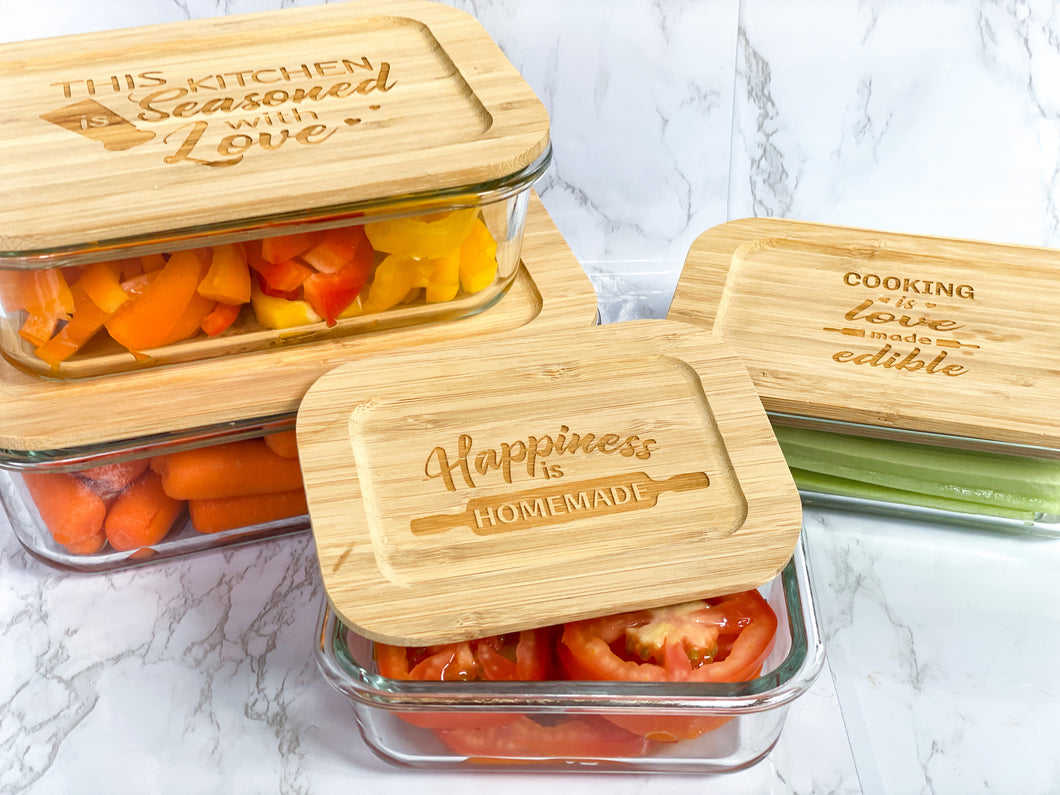Love & Happiness 4 Piece Set Glass Food Storage Containers with Bamboo –  Komotree