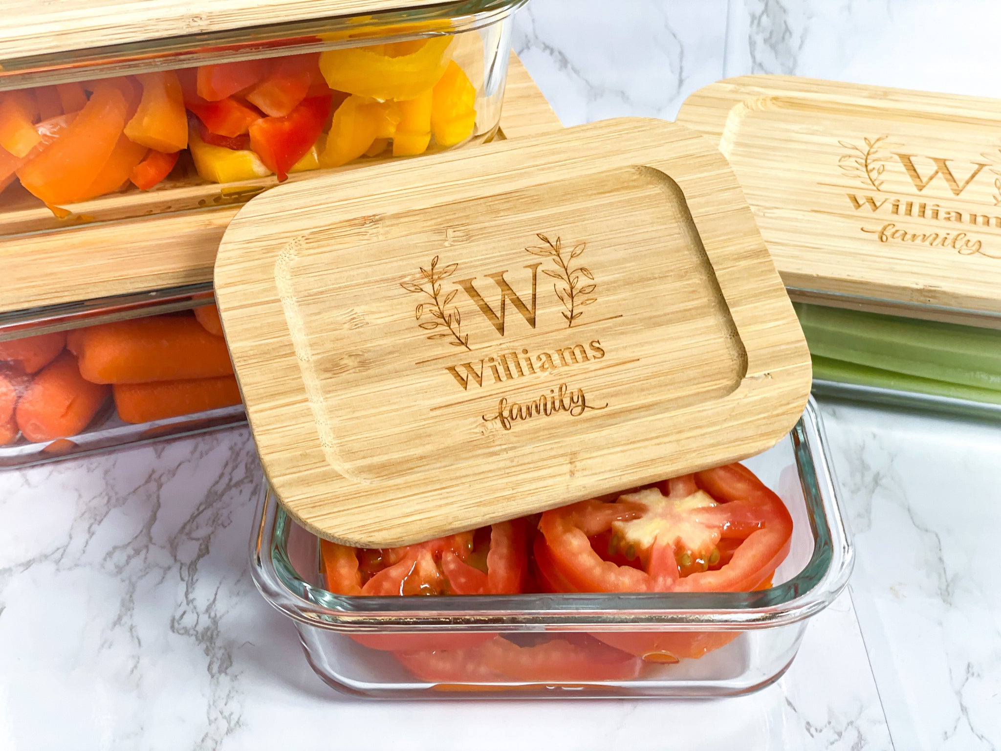 Personalized Glass Food Storage Containers with Bamboo Lids – Komotree