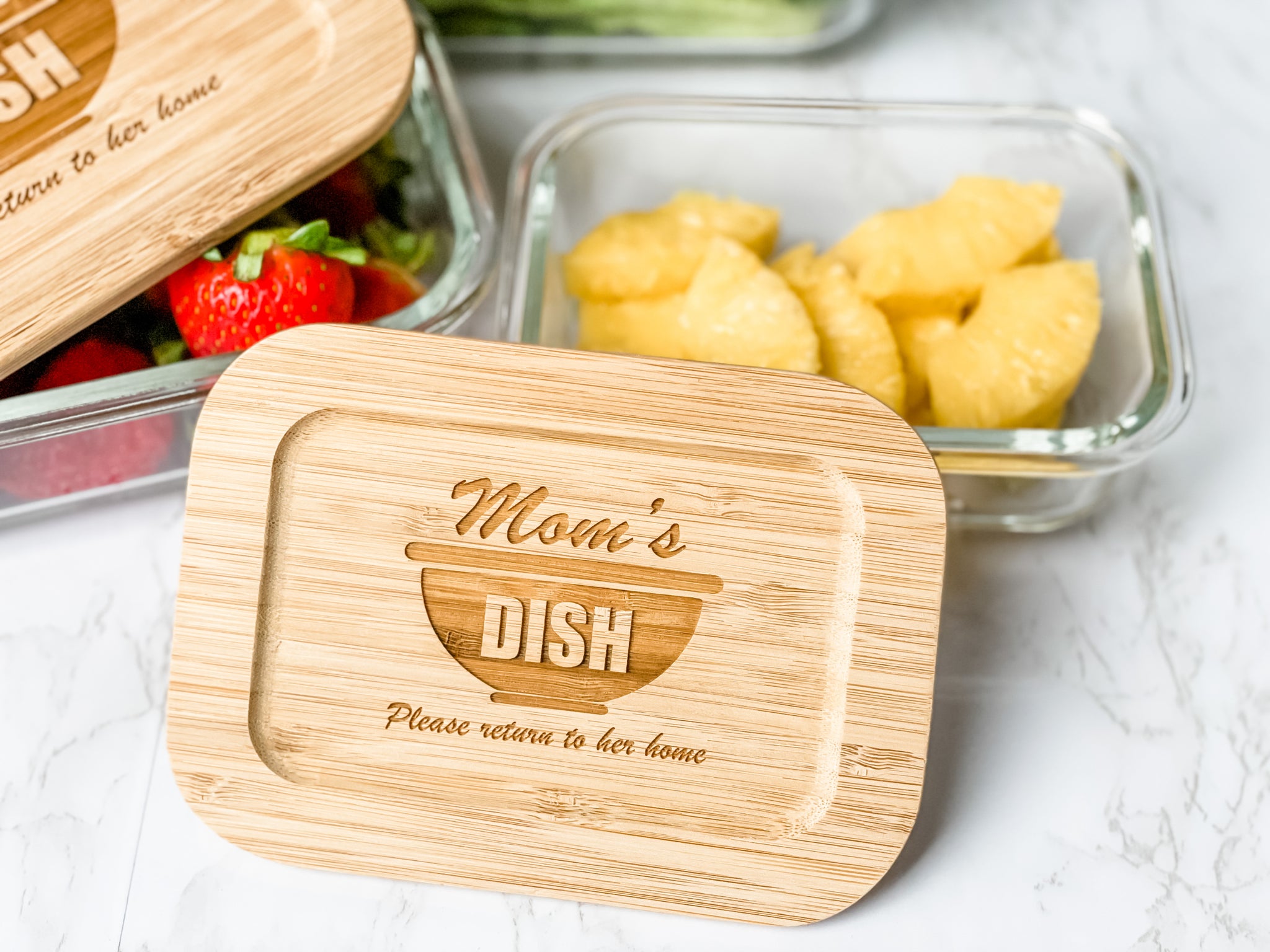 Personalized Kitchen Glass Food Storage Containers with Bamboo