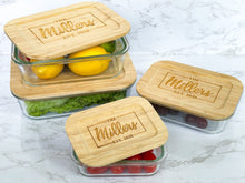 Load image into Gallery viewer, Personalized Glass Food Storage Containers with Bamboo Lids - Miller Family Design
