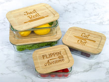 Load image into Gallery viewer, Personalized Glass Food Storage Containers with Bamboo Lids - Funny Utensils Design
