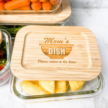 Load image into Gallery viewer, Personalized Glass Food Storage Containers with Bamboo Lids - Mom&#39;s Dish Design
